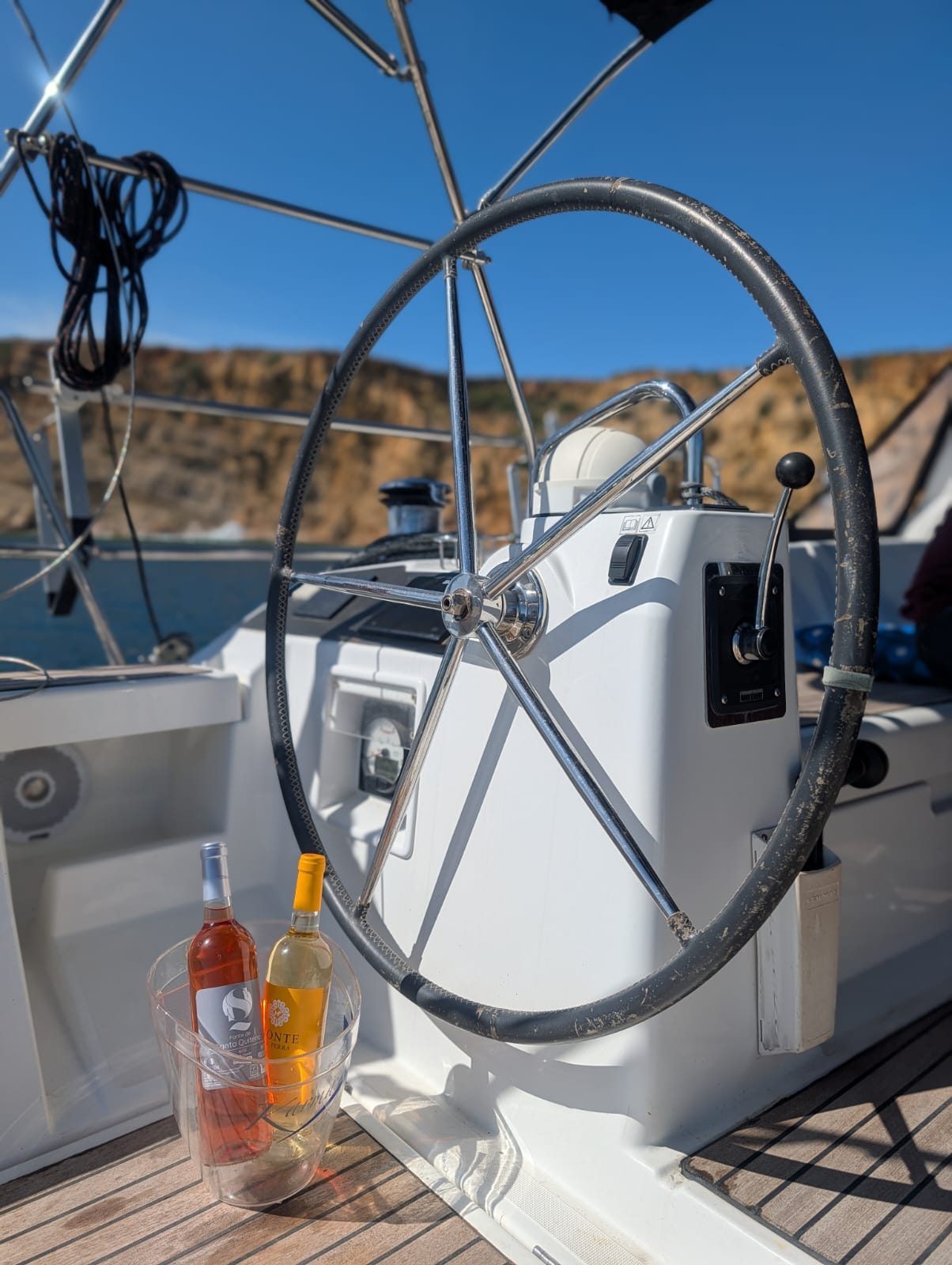 Helm with chilled wine and snacks